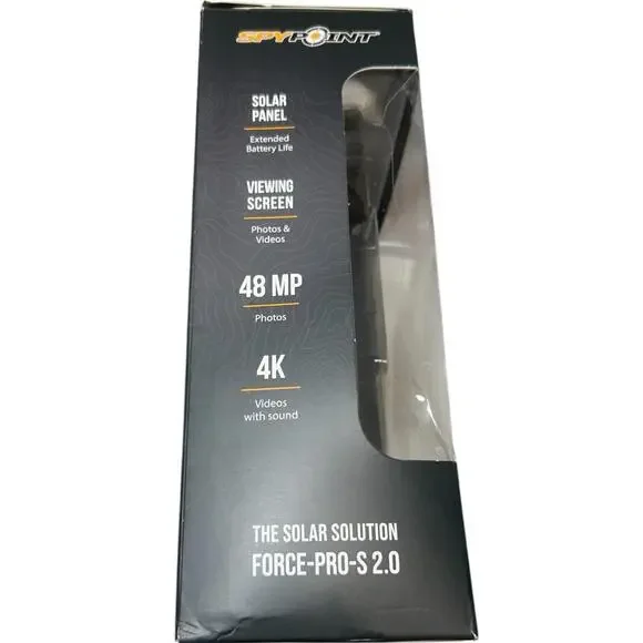SPYPOINT FORCE-PRO-S 2.0 Built-In Solar Panel 4K Video Resolution Hunting - NEW